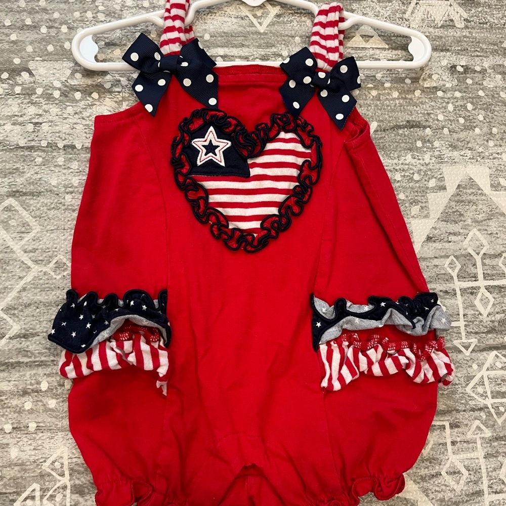 Patriotic Red Romper with Heart Design